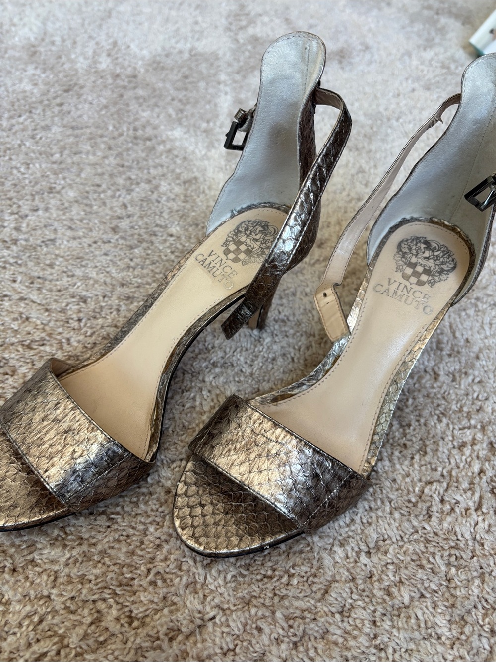 Vince Camuto Metallic Pewter Textured Slingback Heels